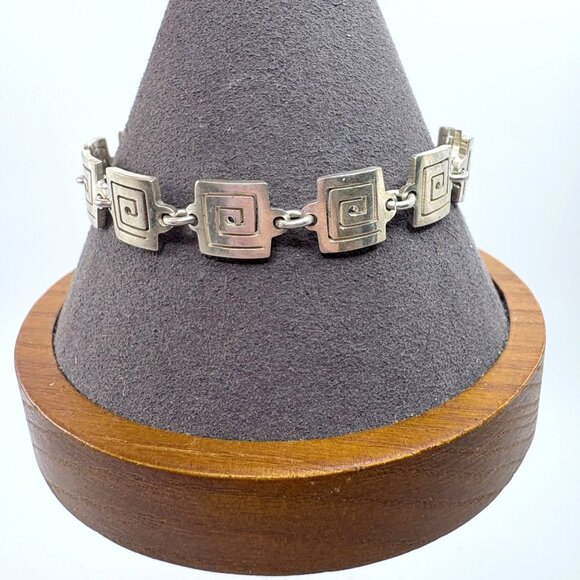 VTG Sterling Silver 925 Greek Key Design Chain Bracelet Size 7.25" Length - Picture 1 of 8